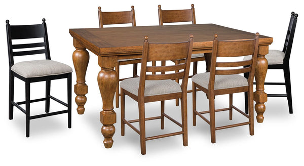 Greddinton - Counter Height Dining Table Set #lightbrown #7pc.table,2blackand4brownupholsteredstools