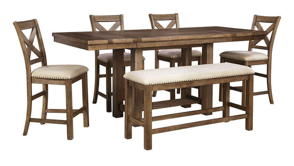 Moriville - Rectangular Dining Table Set - Counter Height #6pc.table,4barstools,bench