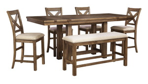 Moriville - Rectangular Dining Table Set - Counter Height #6pc.table,4barstools,bench