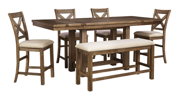 Moriville - Rectangular Dining Table Set - Counter Height #6pc.table,4barstools,bench