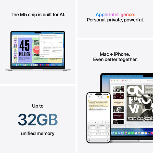 Apple - MacBook Air 13-inch Laptop - M5 chip with 10-core CPU and 8-core GPU - 16GB Memory - 512GB SSD - Midnight
