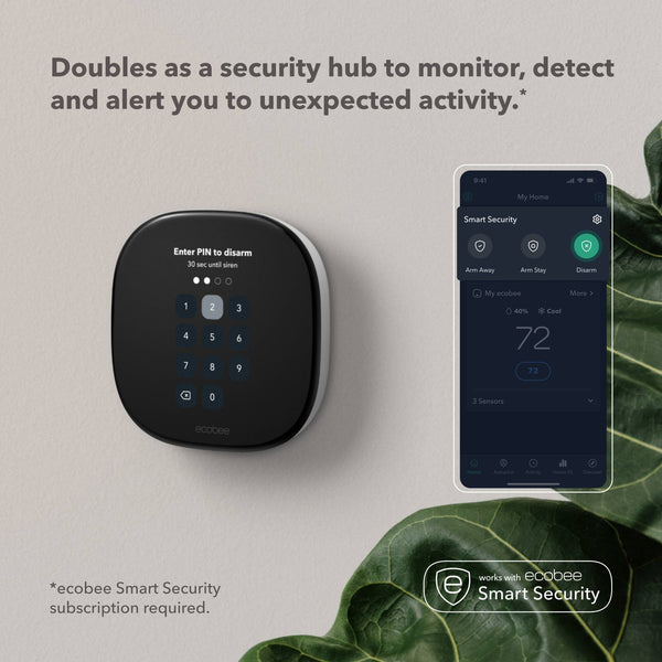 ecobee - Enhanced Smart Programmable Touch-Screen Wi-Fi Thermostat with Alexa, Apple HomeKit and Google Assistant - Black
