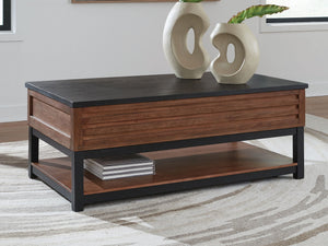 Kallari - Mesa de centro con tablero elevable - Marrón cálido / Negro