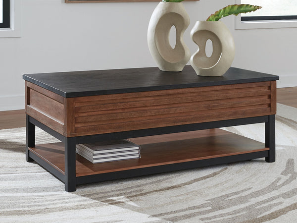 Kallari - Mesa de centro con tablero elevable - Marrón cálido / Negro