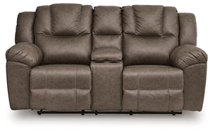 Lowilla - Sofá biplaza reclinable doble con consola - Driftwood
