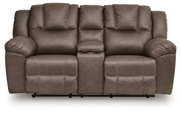 Lowilla - Sofá biplaza reclinable doble con consola - Driftwood