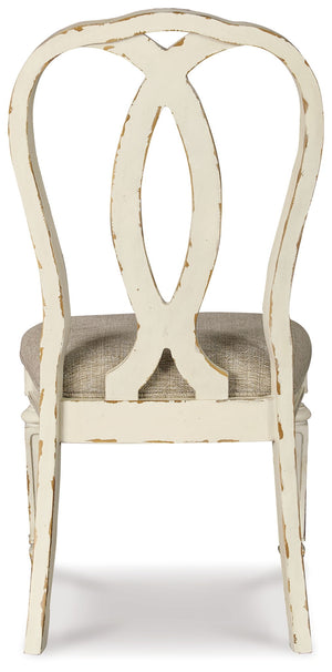 Realyn - Silla lateral tapizada para comedor (juego de 2) - Respaldo de listones - Blanco decapado