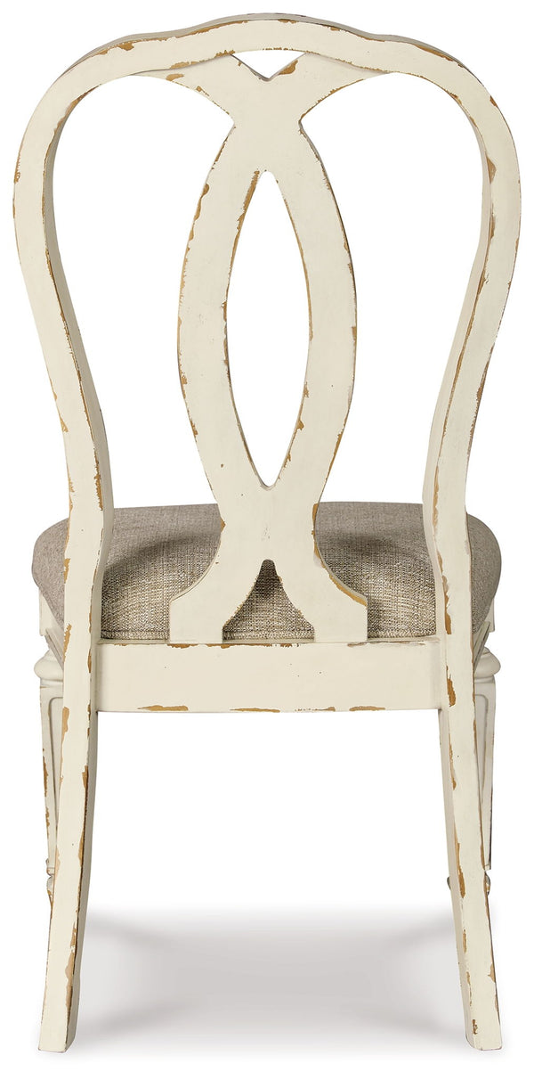 Realyn - Silla lateral tapizada para comedor (juego de 2) - Respaldo de listones - Blanco decapado