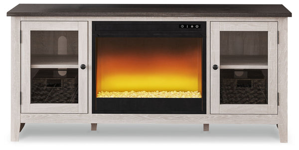 Dorrinson - TV Stand With Fireplace Insert #2pc.tvstandwithglass/stonefireplaceinsert