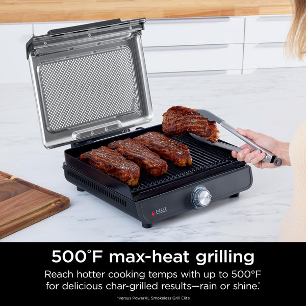 Ninja - Sizzle Countertop Indoor Grill & Griddle with Interchangeable Grill and Griddle Plates - Gray/Silver