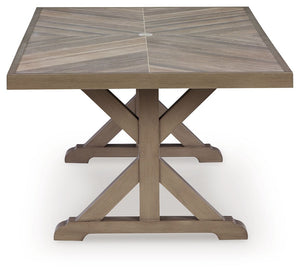 Laguna Heights - Mesa de comedor rectangular con opción para sombrilla - Beige