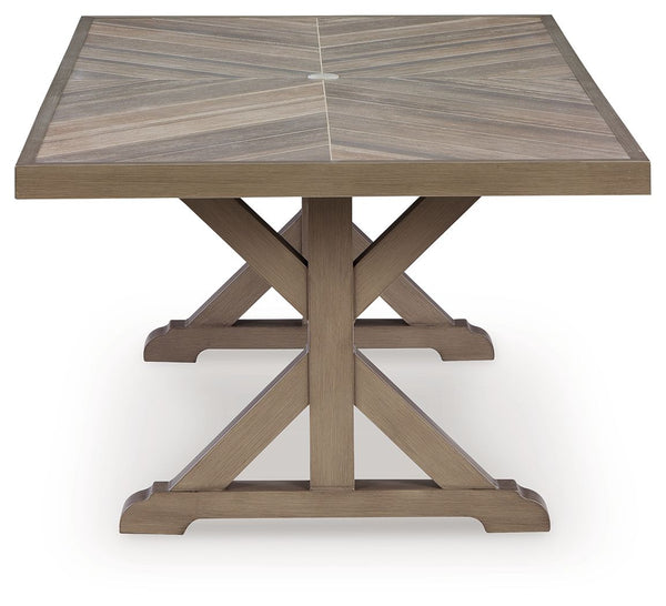 Laguna Heights - Mesa de comedor rectangular con opción para sombrilla - Beige