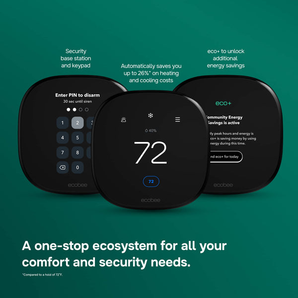ecobee - Enhanced Smart Programmable Touch-Screen Wi-Fi Thermostat with Alexa, Apple HomeKit and Google Assistant - Black