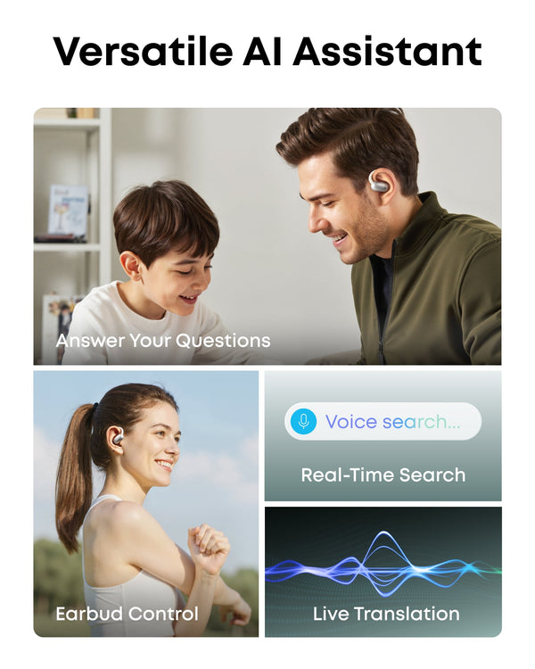 Soundcore - by Anker AeroFit 2 A.I. Assistant Open-Ear Bluetooth Headphones with Real-Time Translation and Adjustable Ear Hooks - Pearl White