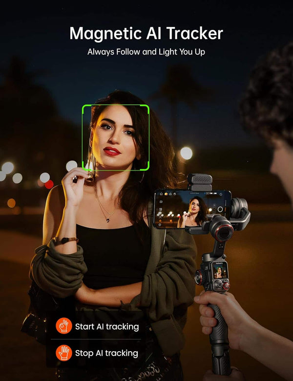 Hohem - iSteady M7 3-Axis Gimbal Stabilizer for Smartphone w/ AI Tracking, Remote Control, Extendable Pole, & Magnetic RGB Light - Black