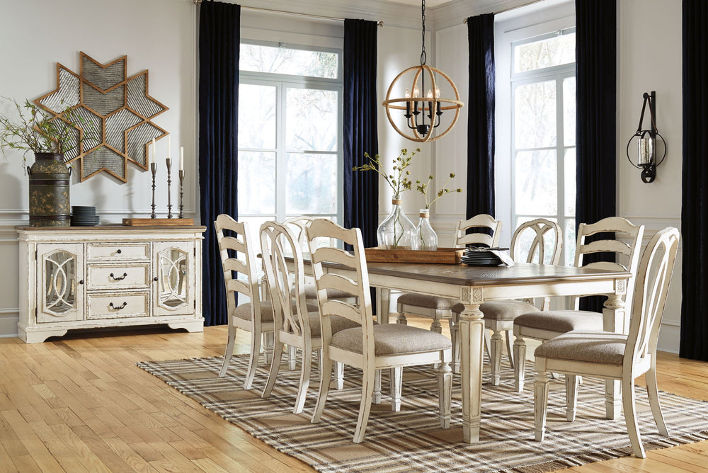 Realyn - Rectangular Dining Table Set #9pc.table,4ladderbackchairs,4ribbonbackchairs