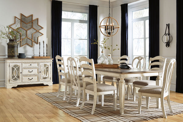Realyn - Rectangular Dining Table Set #9pc.table,4ladderbackchairs,4ribbonbackchairs