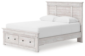 Makidern - Panel Storage Bed #white #queen #underbedstorageunitandstoragefootboard