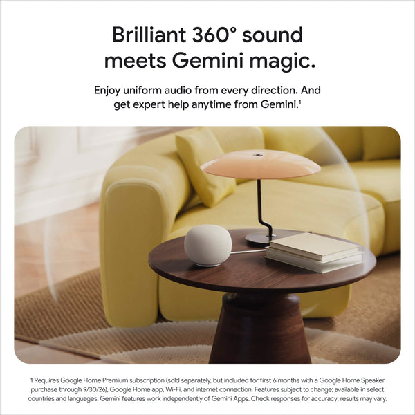 Google - Home Speaker - Smart Speaker with Gemini For Home Voice Assistant and 360-Degree Sound - Porcelain