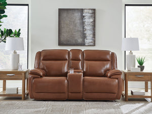 Sofá biplaza reclinable eléctrico Healy Pier con consola y reposacabezas ajustable - Chocolate