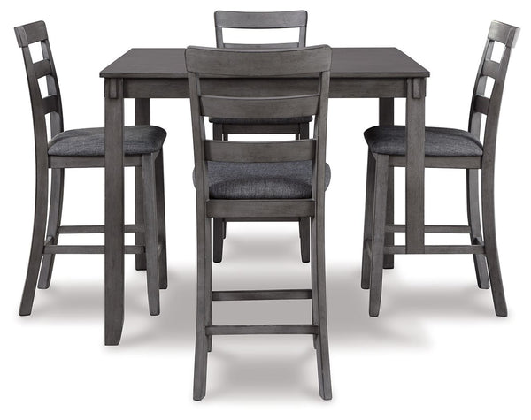 Bridson - Juego de mesa cuadrada con taburetes (Set de 5) - Gris
