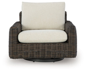 Kimora - Tumbona deslizante giratoria con cojín - Beige / Marrón oscuro