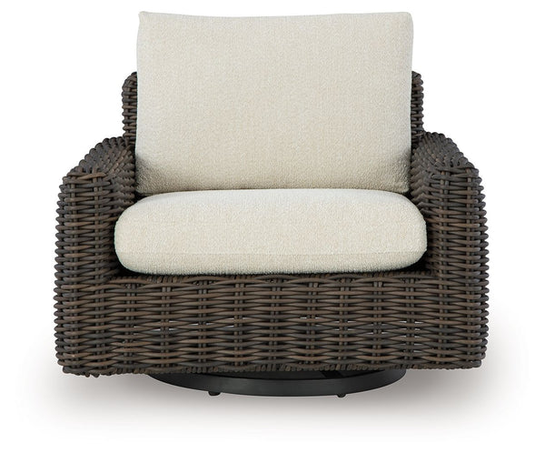 Kimora - Tumbona deslizante giratoria con cojín - Beige / Marrón oscuro