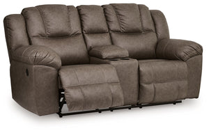 Lowilla - Sofá biplaza reclinable doble con consola - Driftwood