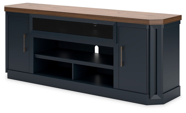 Landocken - Mueble de TV extragrande con opción de chimenea - Marrón / Azul