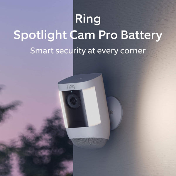 Spotlight Cam Pro, Battery with 2K Video and Ring Vision, LED Lights, Dual-Band Wifi, and 3D Motion Detection - White