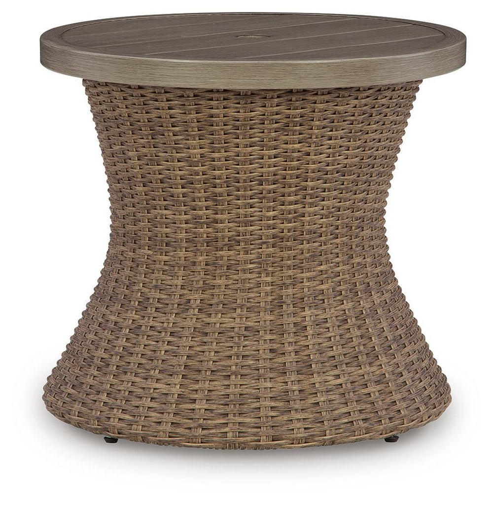 Laguna Heights - Round End Table With Umbrella Option - Beige