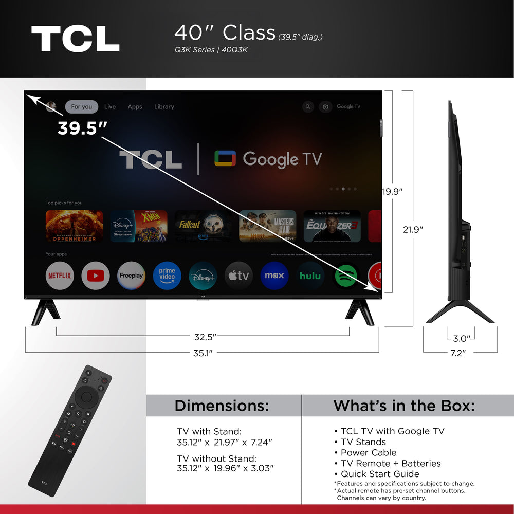TCL - 40" Class Q3K Series 1080P FHD QLED Smart TV with Google TV (2025)