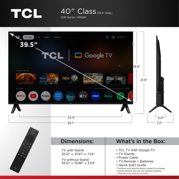 TCL - 40" Class Q3K Series 1080P FHD QLED Smart TV with Google TV (2025)