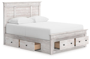 Makidern - Panel Storage Bed #white #queen #underbedstorageunitandstoragefootboard