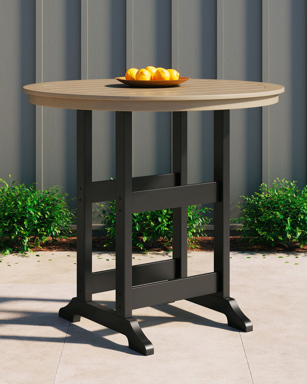 Fairen Trail - Round Bar Table w/Umb OPT - Black / Driftwood