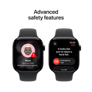 Apple Watch Series 11 (GPS+Cellular) 46mm Aluminum Case with Black Sport Band - S/M - Jet Black - (2025)