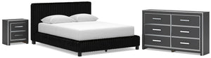 Zuraleus - Upholstered Bedroom Set #black #3pc.bed,dresser,nightstand #queen
