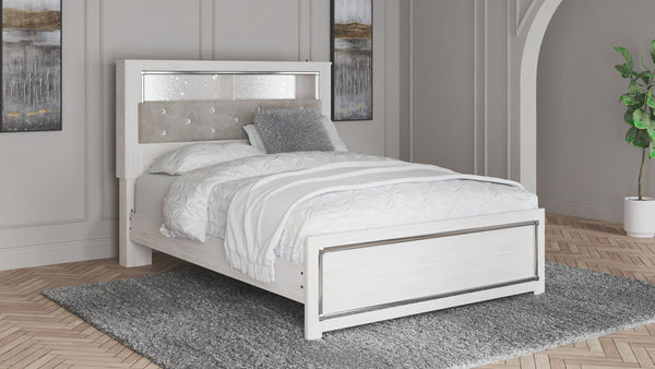 Altyra - Cama con estantería Queen con somier de láminas - Blanco