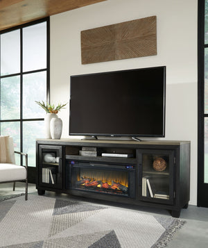 Foyland - 83" TV Stand With Electric Infrared Fireplace Insert - Black / Brown