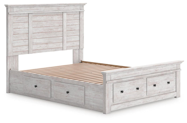Makidern - Panel Storage Bed #white #queen #2underbedstorageunitsandstoragefootboard