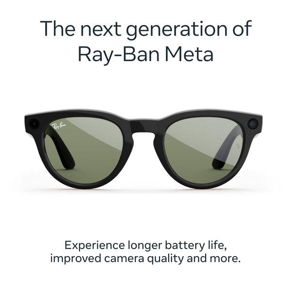 Ray-Ban Meta - Gafas Headliner Low Bridge (2.ª generación) con compatibilidad con Meta AI, audio, foto, vídeo - Lentes verdes - Negro brillante