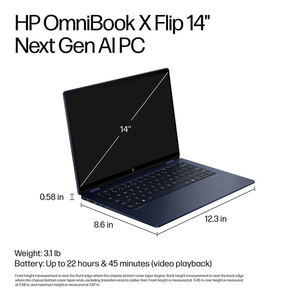 HP - OmniBook X Flip 2-in-1 - Copilot+ PC - 14" 2K Touch-Screen Laptop - Intel Core Ultra 5 226V - 16GB Memory - 512GB SSD - Atmospheric Blue