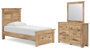 Makidern - Storage Bedroom Set #lightbrown #3pc.bedwithstoragefotboard,dresser,mirror #twin