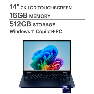 HP - OmniBook X Flip 2-in-1 - Copilot+ PC - 14" 2K Touch-Screen Laptop - Intel Core Ultra 5 226V - 16GB Memory - 512GB SSD - Atmospheric Blue