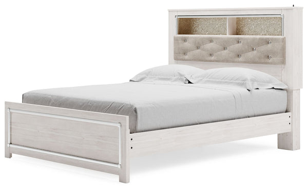Altyra - Cama con estantería Queen con somier de láminas - Blanco