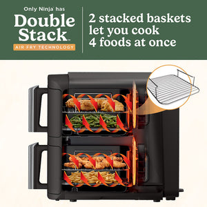 Ninja - DoubleStack 8 QT, 6-in-1, 2-Basket Air Fryer, Space Saving Design - Black