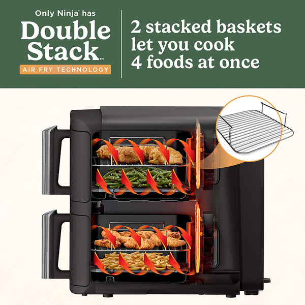 Ninja - DoubleStack 8 QT, 6-in-1, 2-Basket Air Fryer, Space Saving Design - Black