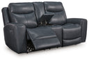 Bexhurst - Power Reclining Loveseat With Console / Adjustable Headrest #blue
