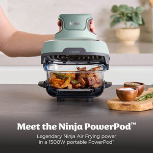 Ninja - Crispi 4-in-1 Portable Glass Air Fryer Cooking System with 2 Glass Containers, Crisper Plates & Storage Lids - Sage Green