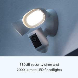 Floodlight Cam Pro with 2K Video and Ring Vision, 2 LED Lights, Dual Band Wi-Fi, and 3D Motion Detection - White
